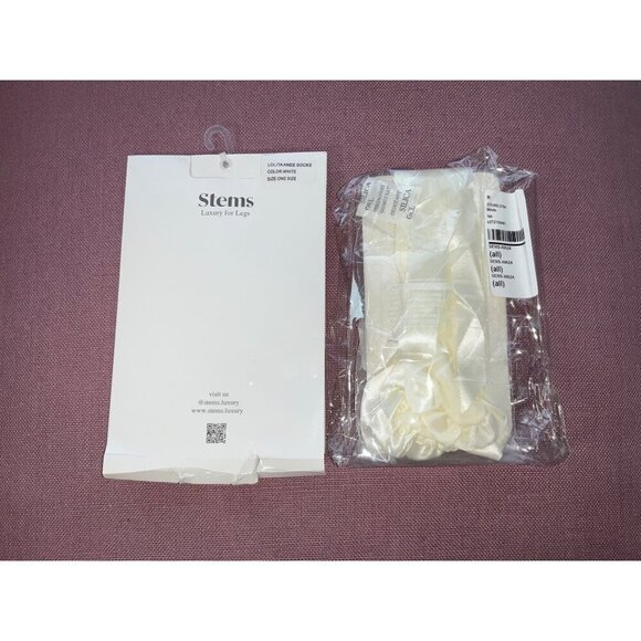 Stems Lolita Knee Socks in White One Size New Womens Lace Bow Nylons - Picture 4 of 5